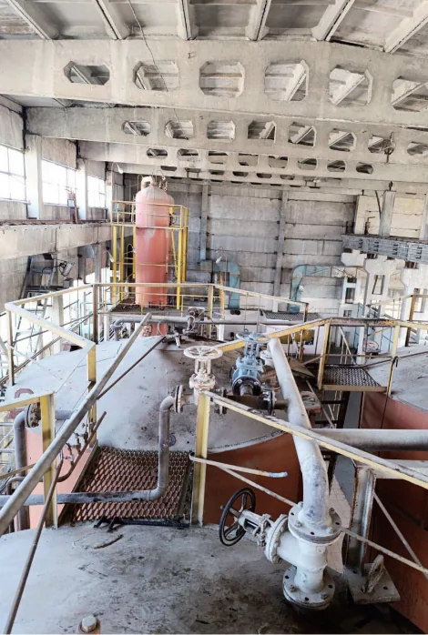 Pipes and processing equipment inside the facility